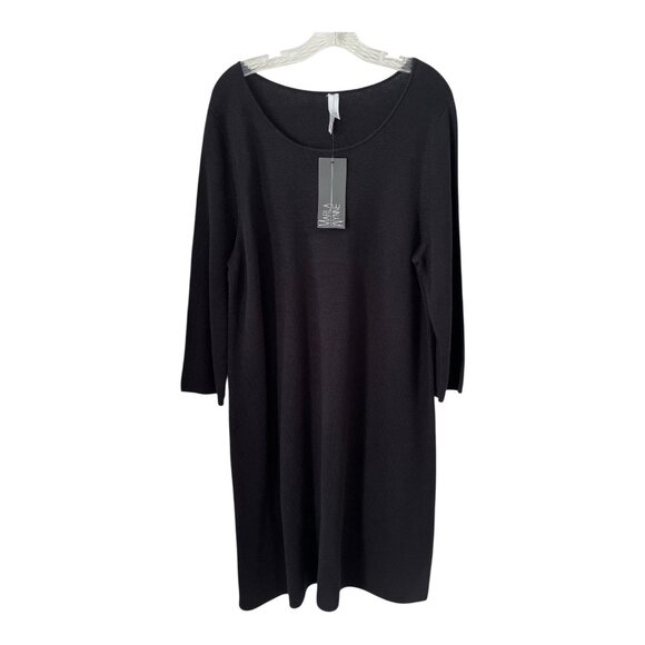 Marla Wynne Black Sweater Dress 1X Double Knit Scoop Neck Long Sleeve NWT